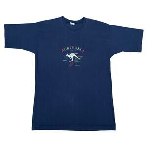 Vintage Australia Shirt Navy Blue Kangaroo Map Graphic Tourist Travel Tee Medium